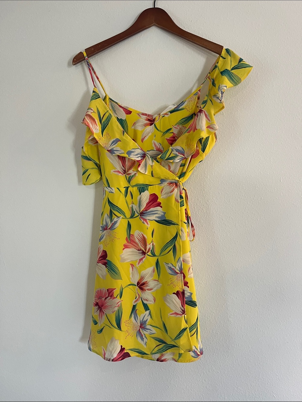 NWT LUSH Yellow Floral Wrap Dress